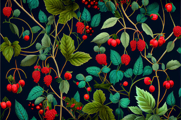 red berries and flowers floral pattern in a vintage print style ideal for backgrounds