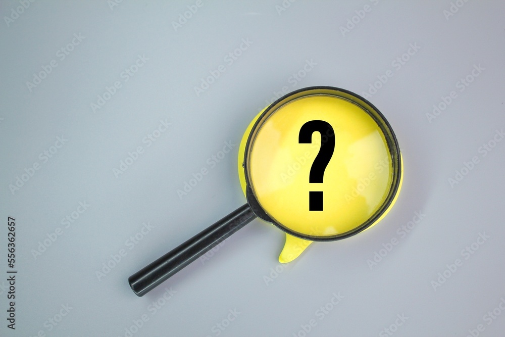 Aufkleber magnifying glass with question mark icon. the concept of finding answers. question concept. question