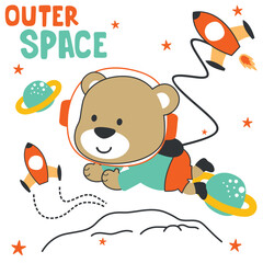 Vector illustration of cute cartoon astronauts little bear in space, Childish design for kids activity colouring book or page.