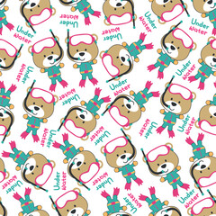 Seamless pattern texture with little bear swim in underwater. For fabric textile, nursery, baby clothes, background, textile, wrapping paper and other decoration.