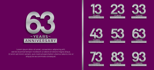 set of anniversary logo style silver color on purple background for celebration