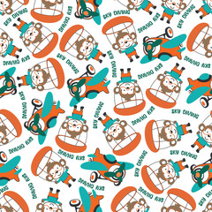 Seamless vector pattern with cute little monkey skydiver, Design concept for kids textile print, nursery wallpaper, wrapping paper. Cute funny background.