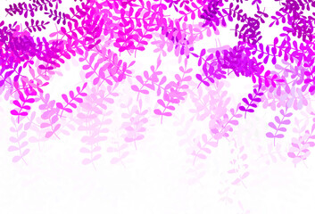 Light Purple, Pink vector doodle texture with leaves.