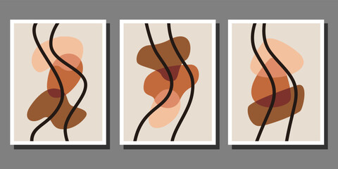 Set of three abstract aesthetic mid century modern shape contemporary boho poster template