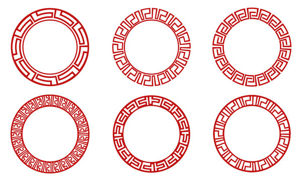 Chinese red circle frame set vector