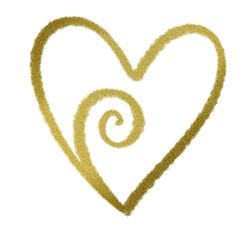 Gold pencil heart doodle line.