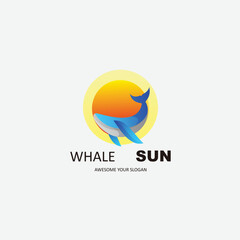 whale sun logo design gradient color vector