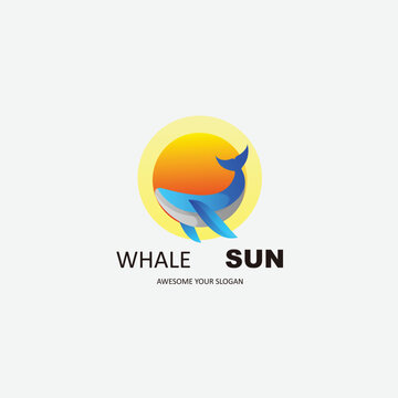 whale sun logo design gradient color vector