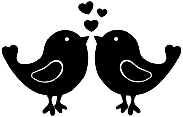 love couple birds with heart silhouette 