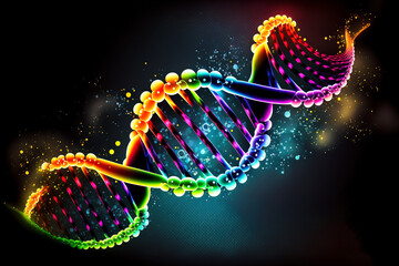 DNA Helix on Black Background. Created with Generative AI Technology
 - obrazy, fototapety, plakaty