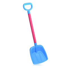 Children's large shovel isolated on a white background. Colored plastic shovels for snow removal. Children's Sandbox Toys