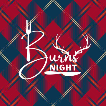Burns nights supper card with deer, fork and knife. Illustration design.