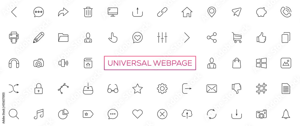 Wall mural vector line universal webpage tiny icon set