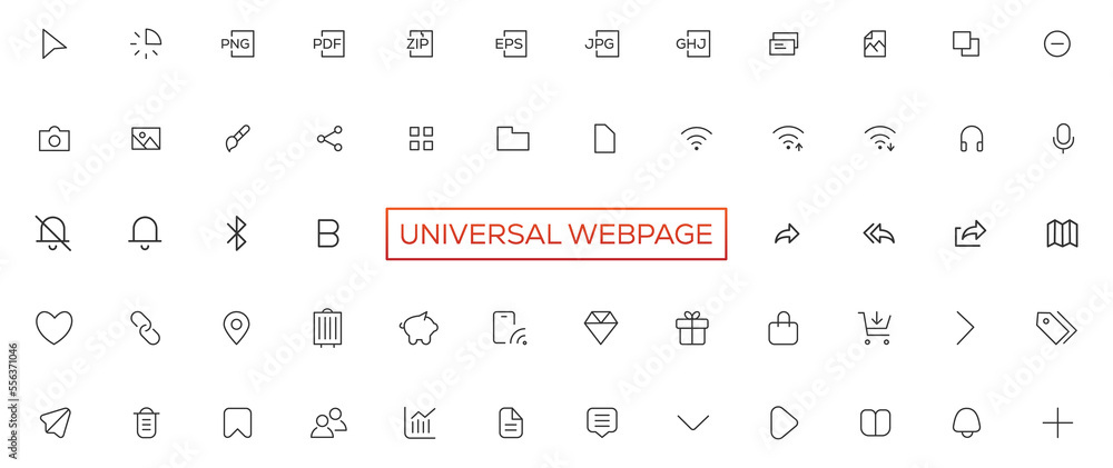 Wall mural vector line universal webpage tiny icon set