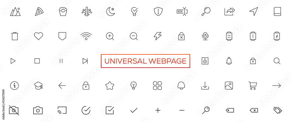 Wall mural vector line universal webpage tiny icon set
