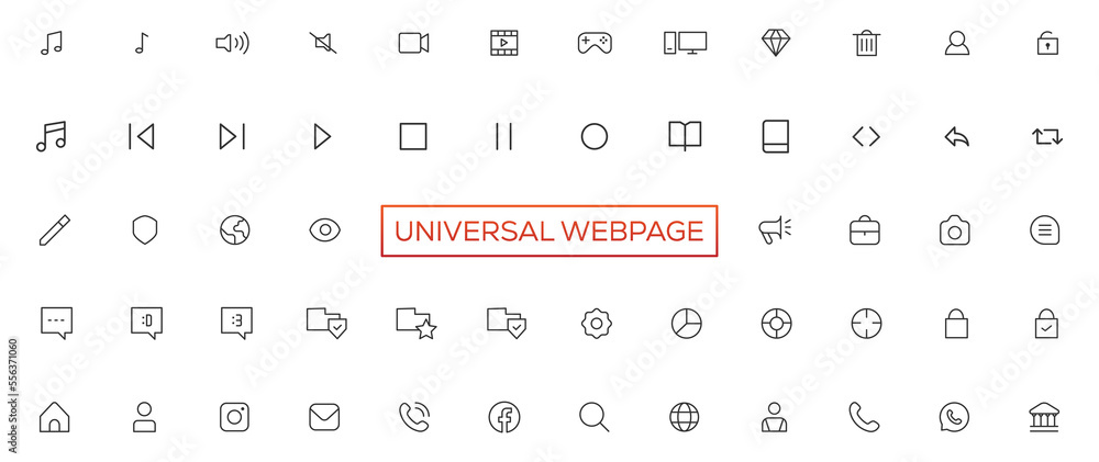 Wall mural vector line universal webpage tiny icon set