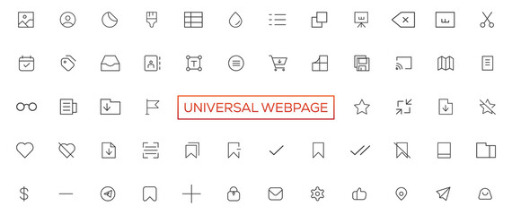 Vector line universal webpage tiny icon set