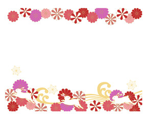 お正月の背景フレーム　ウサギと和柄