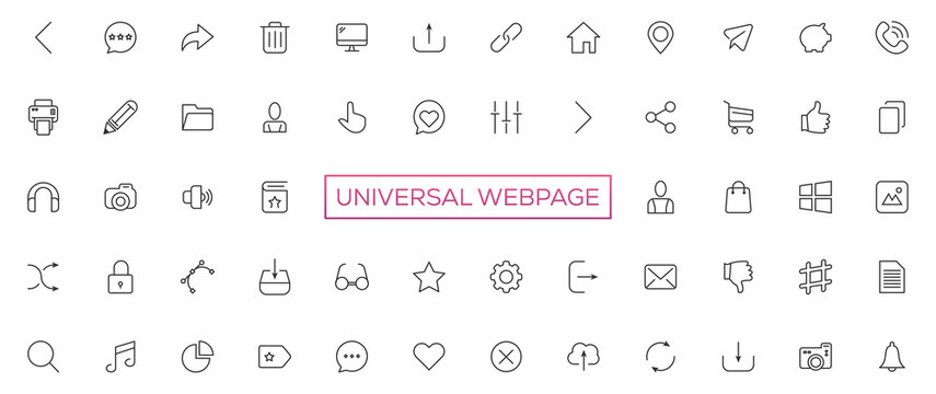 Vector line universal webpage tiny icon set