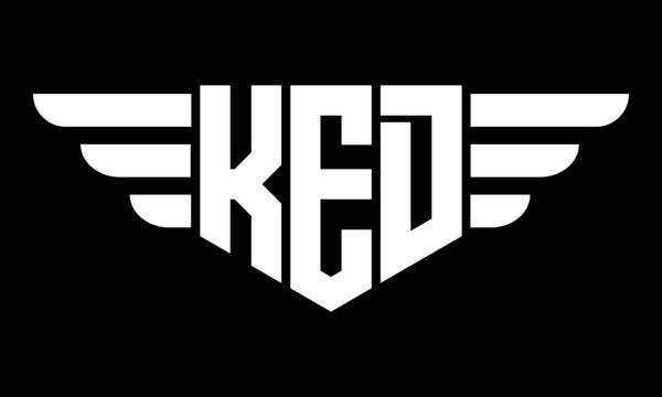 KED three letter logo, creative wings shape logo design vector template. letter mark, wordmark, monogram symbol on black & white.