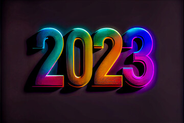 Happy New Year 2023. Numbers 2023 with metallic on dark background 3d render.