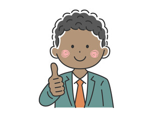 グッドサインをする、黒人ビジネスマンのイラスト