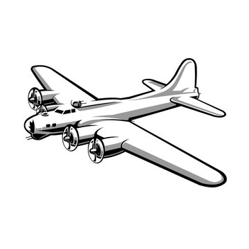 B17 Bomber Plane Flying Fortress Silhouete Vector