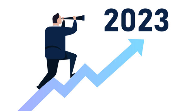 New Year 2023 Leader Business Man Looking Forward Chart Go Up Increase Growth Future