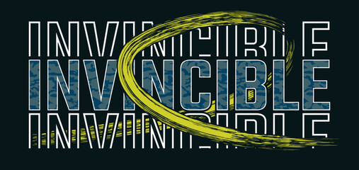 Invincible Slogan and quotes lettering motivated typography design in vector illustration. t shirt clothing apparel and other uses