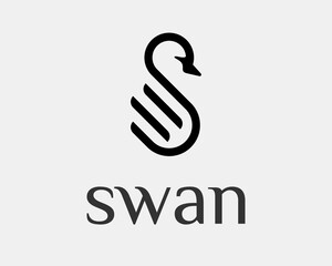 Swan Bird Wing Grace Line Elegant Abstract with Letter S Shape Simple Unique Icon Vector Logo Design