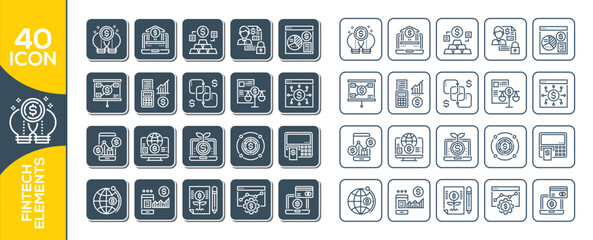 FINTECH ELEMENTS ICON SET DESIGN