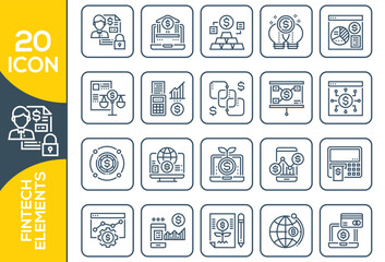 FINTECH ELEMENTS ICON SET DESIGN