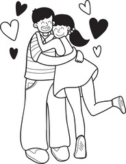 Hand Drawn couple men and women hugging illustration