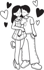 Hand Drawn man kissing woman cheek illustration