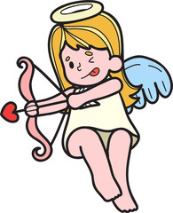 Hand Drawn Cupid is shooting an arrow illustration