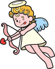 Hand Drawn Cupid is shooting an arrow illustration