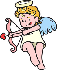 Hand Drawn Cupid is shooting an arrow illustration
