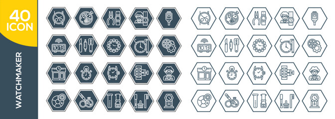 Watchmaker , Thin Line and Pixel Perfect Icons . Outline set of watch repair vector icons for web design isolated on white background.mechanic watch repair vector icons for web design isolated.