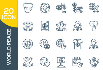  peace outline icons include icons such as branch, dove, peace, peace treaty, pigeon