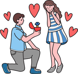 Hand Drawn man asking woman to marry illustration