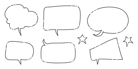 Doodle speech bubbles on set. hand drawn style. isolated on white background. vector illustration