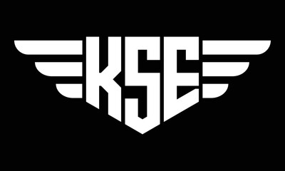 KSE three letter logo, creative wings shape logo design vector template. letter mark, wordmark, monogram symbol on black & white. - obrazy, fototapety, plakaty