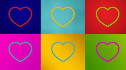 Colorful hearts, on bright colored background for couples