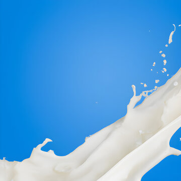 splash of milk on blue background. Generative AI.