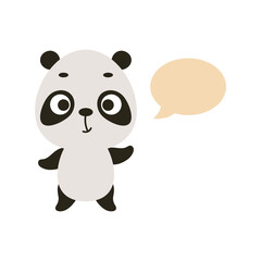 Cute little panda with speech bubble on white background. Cartoon animal character for kids t-shirt, nursery decoration, baby shower, greeting card, house interior. Vector stock illustration
