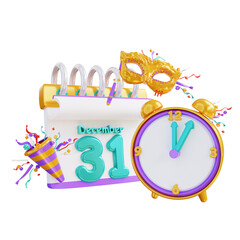 3d illustration new year calendar and clock