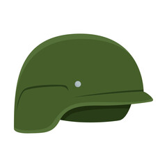 Vector picture of green soldier helmet in flat style. Army weapon illustration. Military equipment. War, battle concept