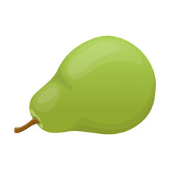 Green pear. Vector illustration of sweet ripe. Cartoon whole juice garden fruit with leaf isolated white. Vegetarian food dessert concept