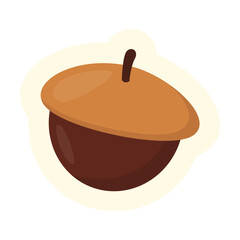 Cute round oak acorn isolated on white background. Autumn flat vector illustration. Autumn or fall concept