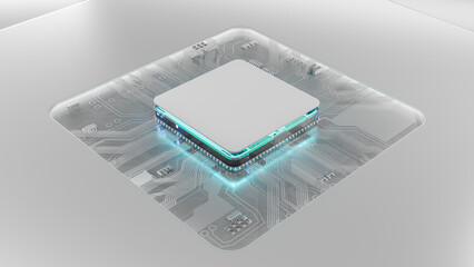 Abstract white circuit board. Space on processor or cpu Can be used text input or banner related to innovation and industry technology. 3D Render.